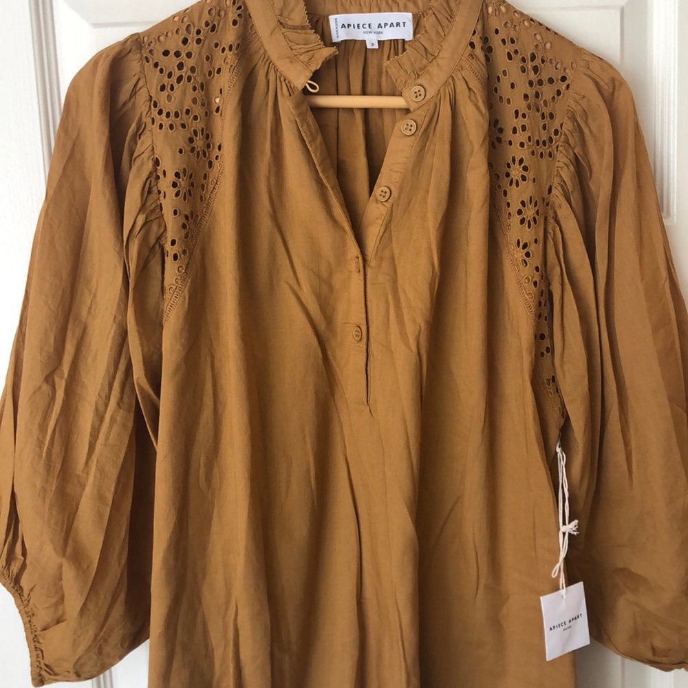 🍂Apiece Apart Vera Eyelet Ruffle Blouse in Ochre